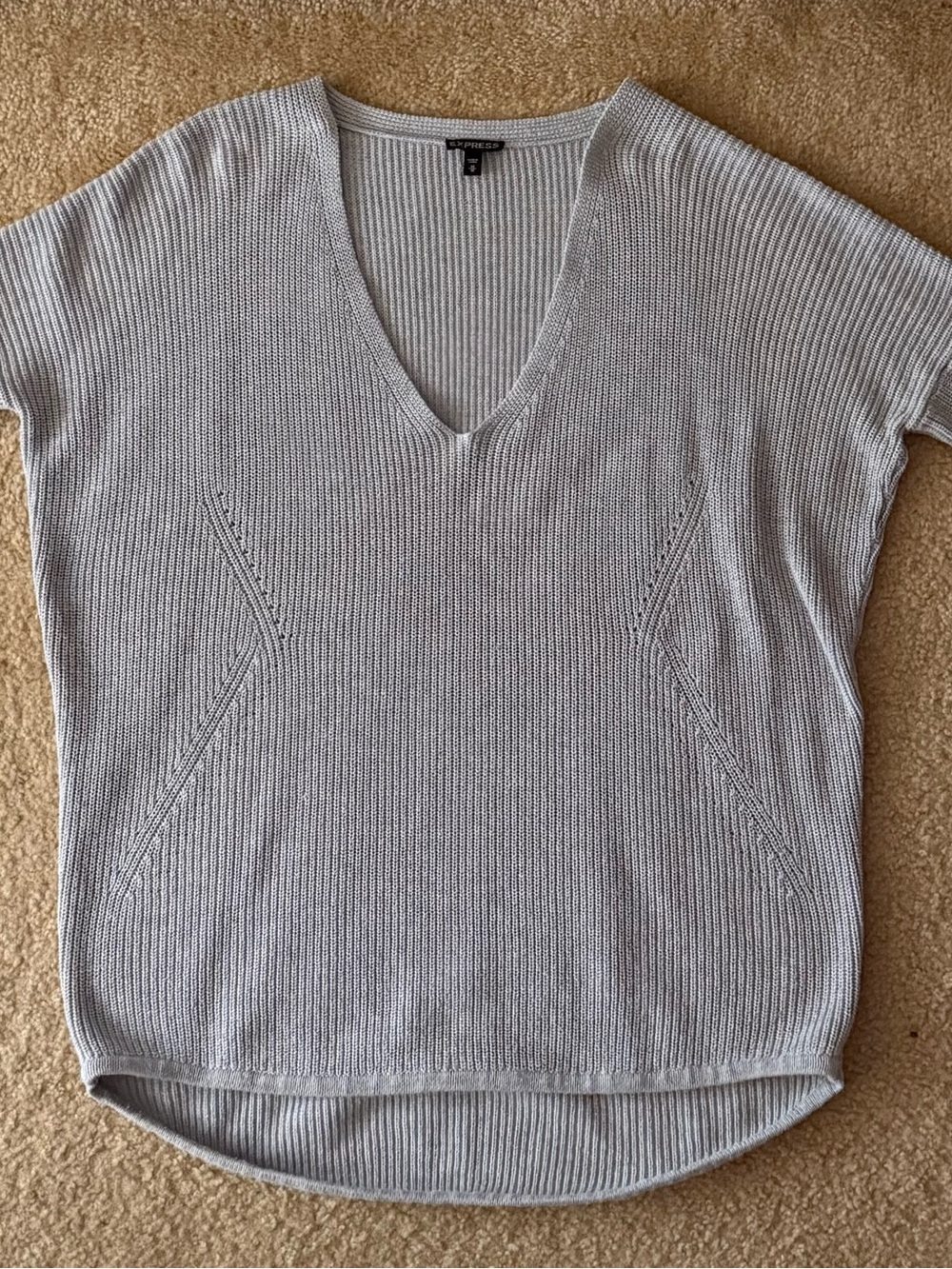 Express Grey Ribbed V-neck Oversized Sweater